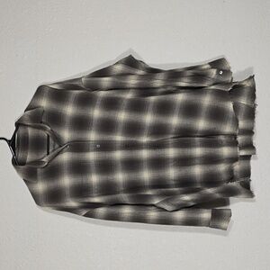 VINCE Womens sz S Oversized Gray Off White Plaid Checks Wool Blend Button Shirt